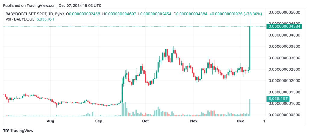 babydogeusdt_2024-12-07_14-02-06 Meme Coin Çılgınlığı: PEPE Piyasa Değeri Destansı Hafta Sonu Dalgalanmasında 10 Milyar Dolar Eşiğini Aştı