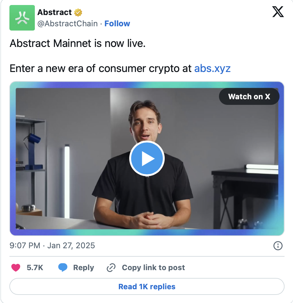 Kullanıcılara XP Ödülleri Sunan Ethereum Layer-2 Network Abstract Piyasaya Sürüldü Kullanıcılara XP Ödülleri Sunan Ethereum Layer-2 Network Abstract Piyasaya Sürüldü